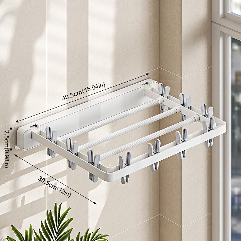 Sock Clip Space Saving Wall Mounted Multi Functional Towel Hanger Windproof Drying Rack with 10 Clips Folding