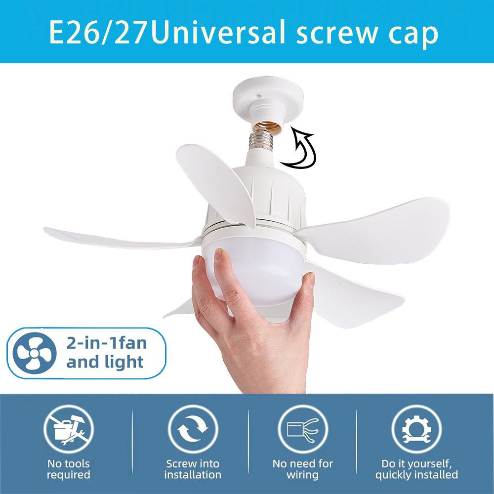 1PC Socket Fan Light with Remote Control, Small Ceiling Fan, Cordless Light Socket Fan for Kitchen, Bedroom, and Small Room