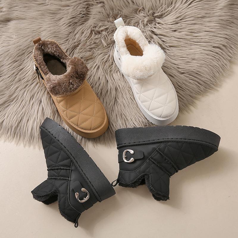 Женские зимние ботинки, зимние теплые плюшевые ботинки, непромокаемые тапочки, повседневная обувь на плоской подошве, зимние модные стильные ботильоны