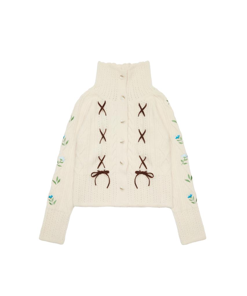 LARTIGENT [Disney]Snow White_Ribbon Knit Cardigan(Cream)