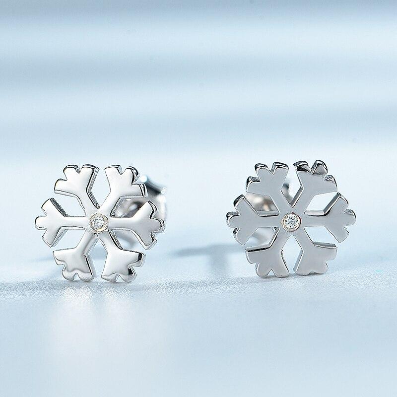 Серьги из стерлингового серебра 925 пробы, снежинки, прозрачный циркон, детские серьги-гвоздики для девочек, милые рождественские подарки, ювелирные украшения