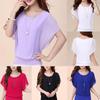 Oversized Chiffon Women Fashion Round Neck Summer Short Sleeve Batwing Blouse Ladies Solid Color Causal Loose Tops Plus Size