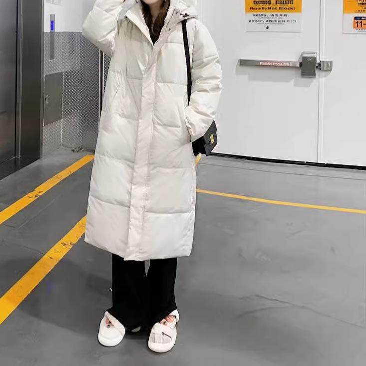 Winter new fashion trend loose casual solid color simple long thickened warm cotton jacket