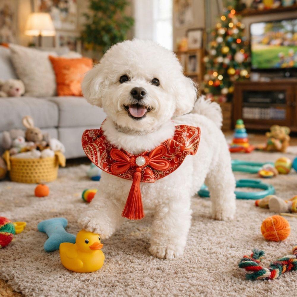 Adorable Chinese Style Pet Cat Scarf Warm Cute New Year Dog Collar Adjustable Length Blessing Puppy Bib Spring Festival