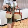Straw Shoulder Bag Pu Patchwork Handbags Durable Messenger Bag  Women