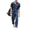 Men's Short Sleeve Jumpsuit, Casual One-Piece Workwear with Front Pockets