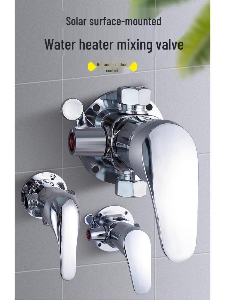 Exposed Shower Mixer Valve with Hot/Cold Faucet and Shower Head for Solar Heaters