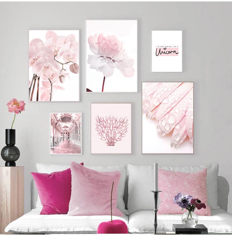 Розовый цветок фаленопсис пион георгин цитаты настенная живопись на холсте плакаты на скандинавскую тему и принты настенные панно для гостиной без рамы