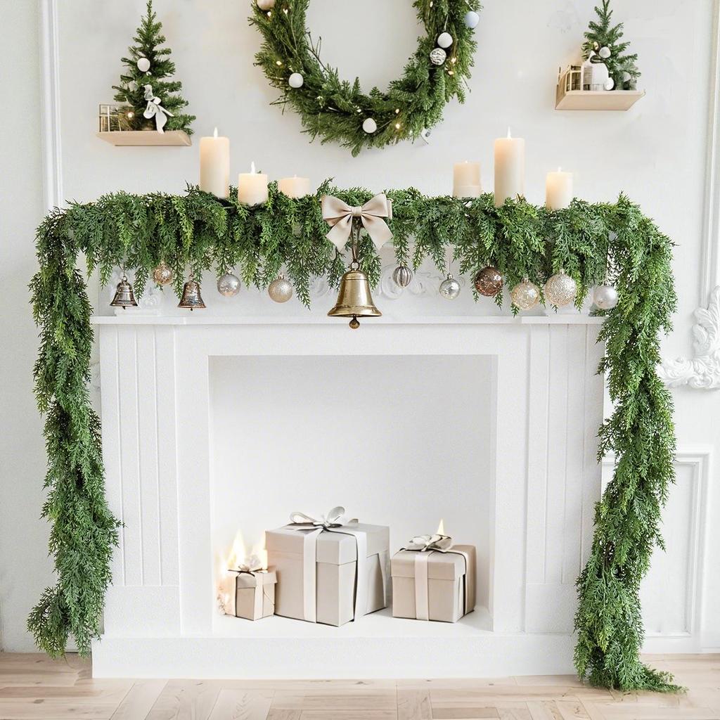Christmas Cedar Simulation Vine Decoration - Cypress Leaves & Rubber Garland for Fireplace or Stairs Wreaths