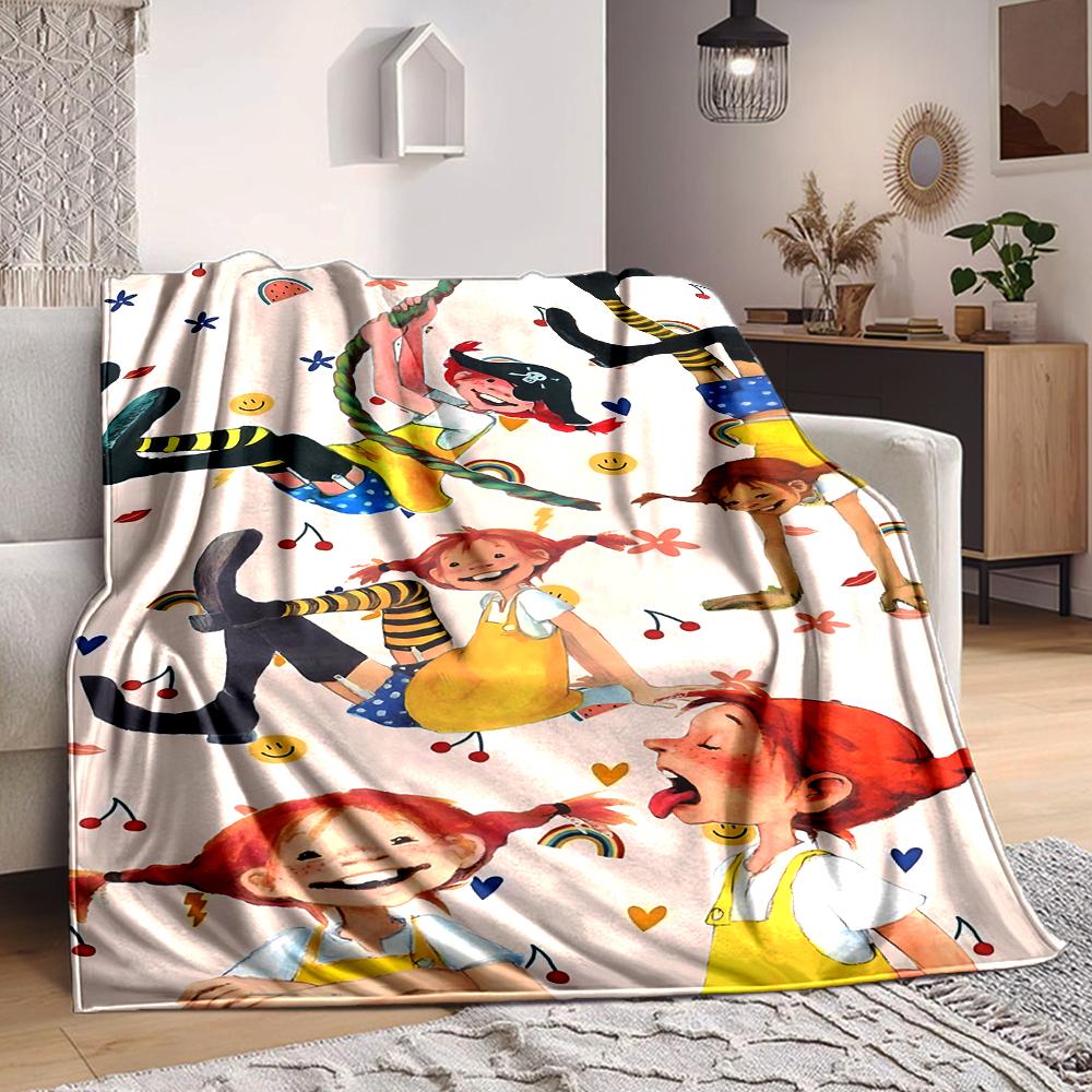 1Pc Colorful Pippi Adventures Flannel Blanket, Soft And Comfortable, Casual Warm, Camping Travel, Christmas, Halloween Xmas Gift En14