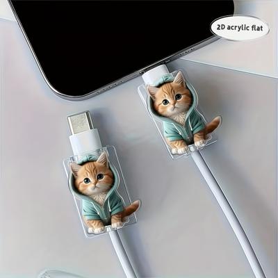 Мультяшный защитный чехол для кабеля передачи данных в форме кошки, подходит для Type-C/зарядного интерфейса, защитный чехол для зарядного кабеля против излома