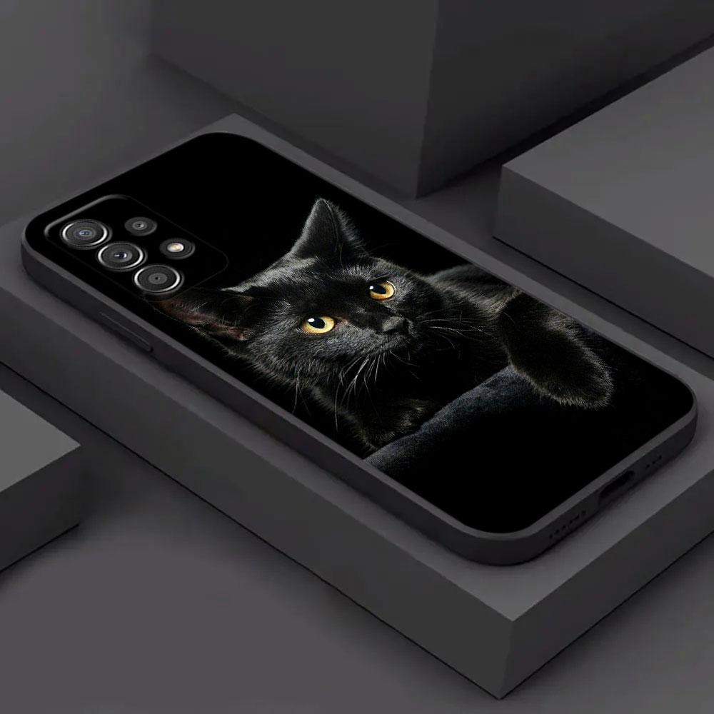 Чехол для Samsung Galaxy A56 A54 A52 A53 5G A36 A34 A35 A33 A32 A50 A72 A73 A26 A25 A16 Милый Черный Кот Линия Чехол для Телефона Мягкая Крышка