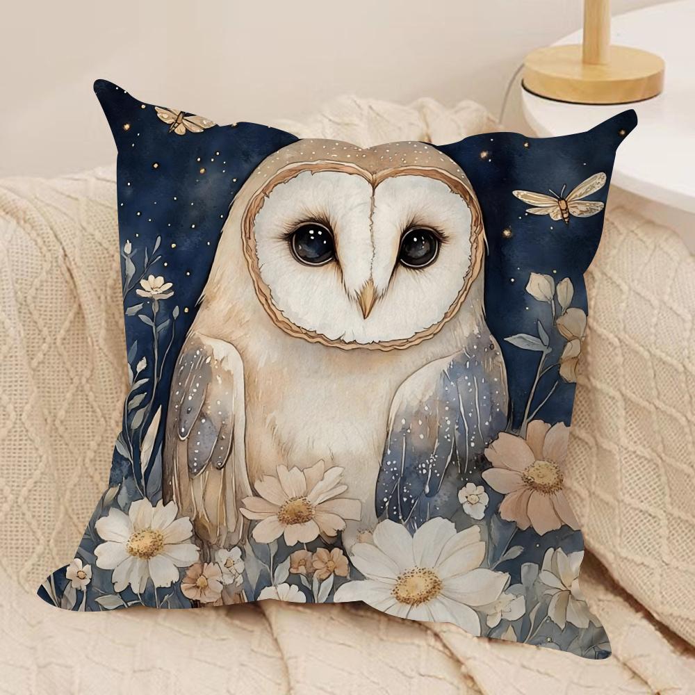 Owl Painting Cushion Cover Pillowcase Ultra Soft Skin Friendly Fabric Cloud Like Comfort Concealed Zipper