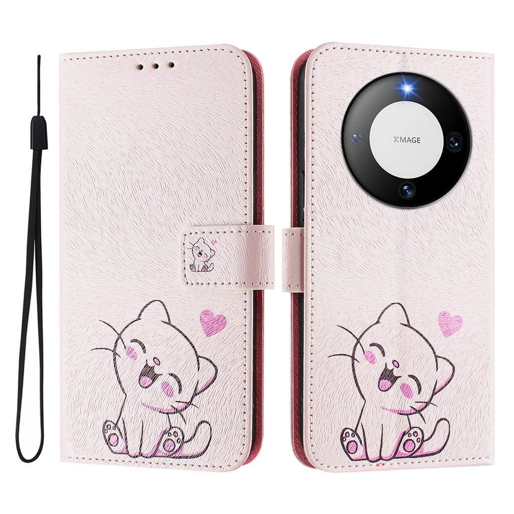 Cute Cat Luxury Painted Leather Case Wallet PU Leather Book Style Cover for Huawei P20 P30 P40 P50,Pura 70,Mate 60,Mate 70,Honor 50...