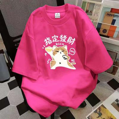 2025 Новая хлопковая футболка с короткими рукавами женская летняя свободная трендовая печать модные топы