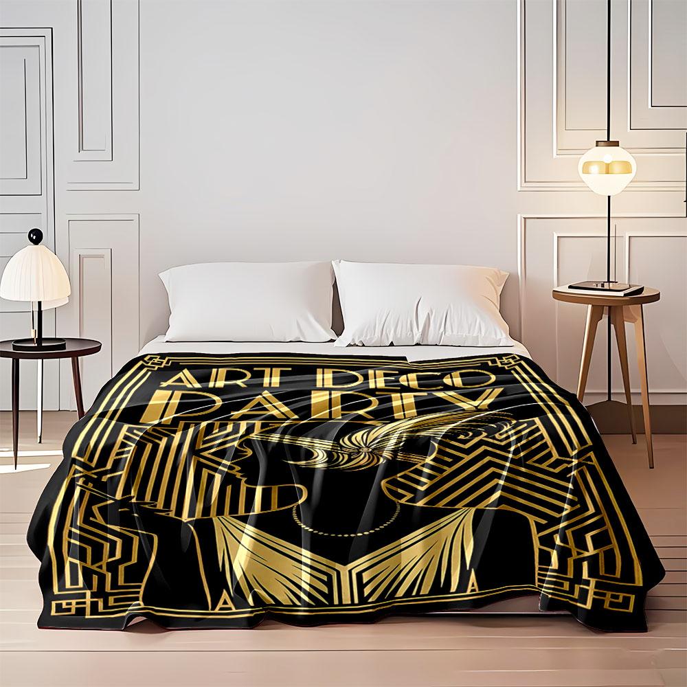 Elegant Art Deco design featuring geometric lines and a flapper silhouette. for all seasons blanket lunch break throw gift