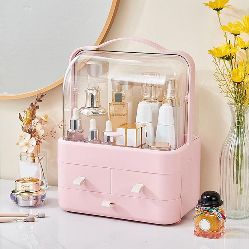 Органайзер для косметики, ящик для хранения, пылезащитный ящик для рабочего стола, органайзер для ювелирных изделий, прозрачная переносная ручка, контейнеры для хранения средств по уходу за кожей