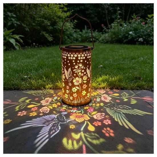 Colorful Solar Floral Lantern, Outdoor Metal Hummingbird Solar Light, Waterproof Butterfly LED Garden Lantern, Hanging Lantern for Outside Table Tree