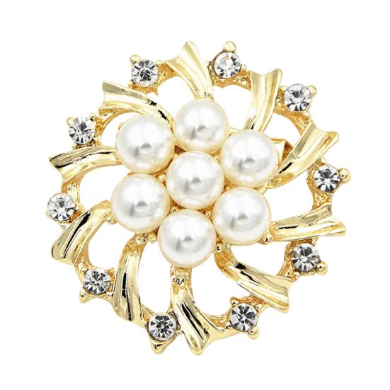 Woman Faux Pearl Rhinestone Inlaid Flower Brooch Pin Cardigan Shawl Clip