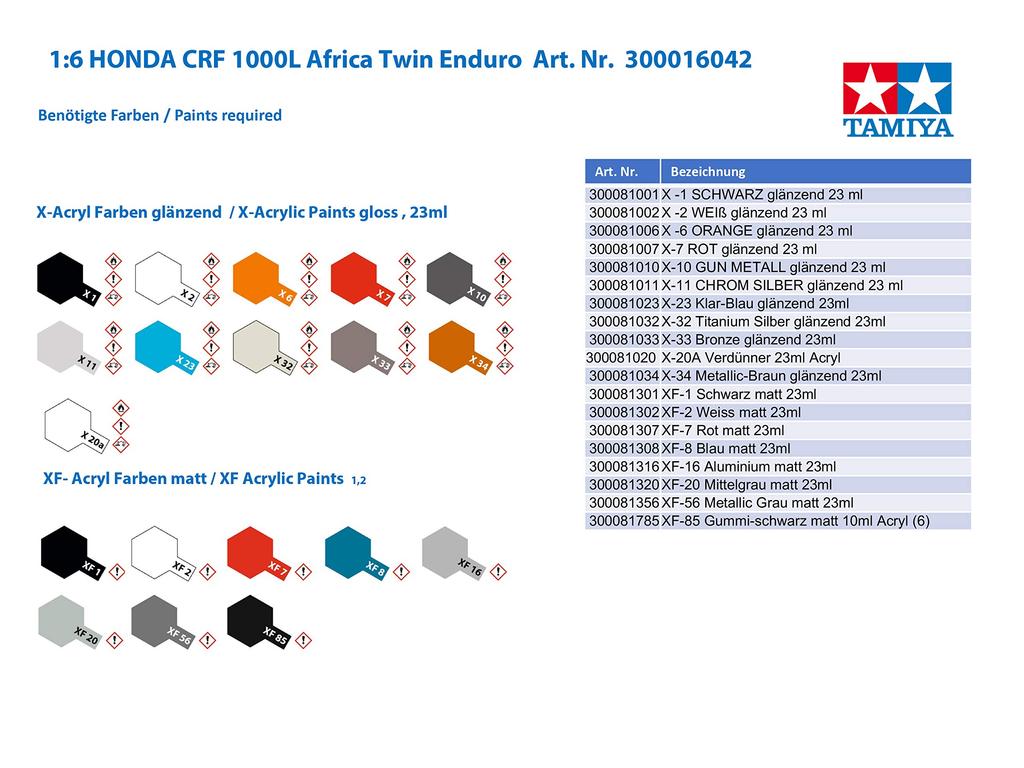 Tamiya Motorcycle Series Honda CRF1000L Africa Twin Plastic Model 16042 1/6 No.42