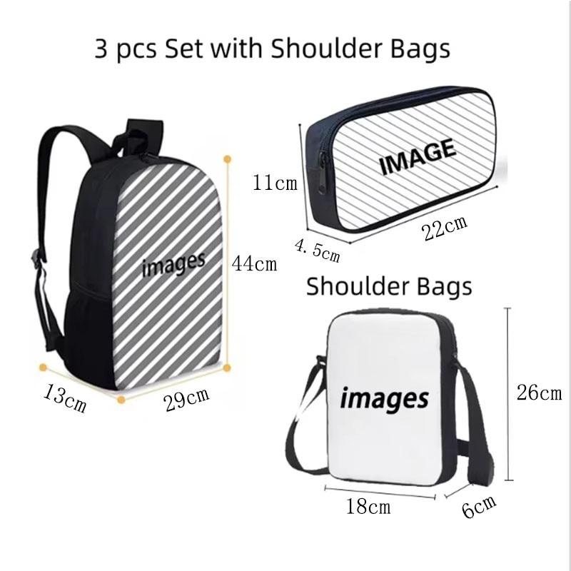 K-Pop 3-Piece School Backpack Set Multicolor Student Backpack Crossbody Bag Pencil Case Combo Campus Bag