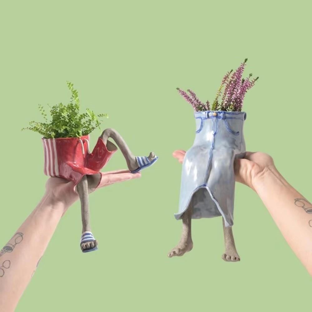 Resin Sitting Legs-Shaped Flowerpots Cute Creative Cantilevered Plant Pots Skirt Pants Unique Dangling Leg Planter Gifts
