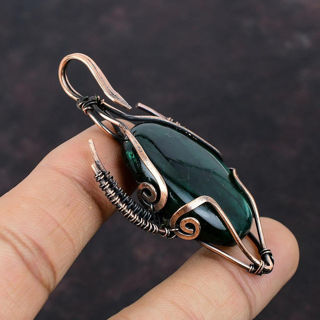 Кулон из зеленого огненного лабрадорита, обернутый медной проволокой, ювелирное изделие ручной работы, кулон из меди в форме головы быка, обернутый проволокой, драгоценный камень