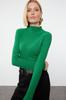 Women's Elegance Style Sweater Green Premium Yarn Special Yarn Stand Collar Knitwear Sweater