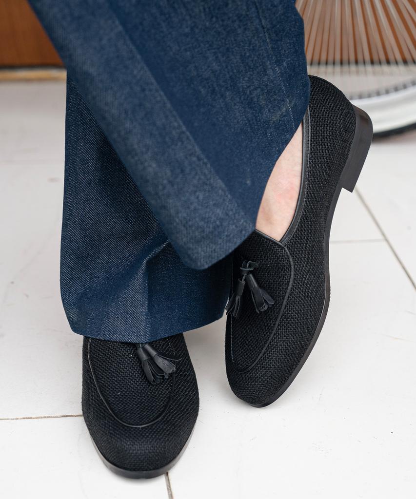 Allclassic Alc4402 Belgian Summer Linen Tassel Loafers_Black