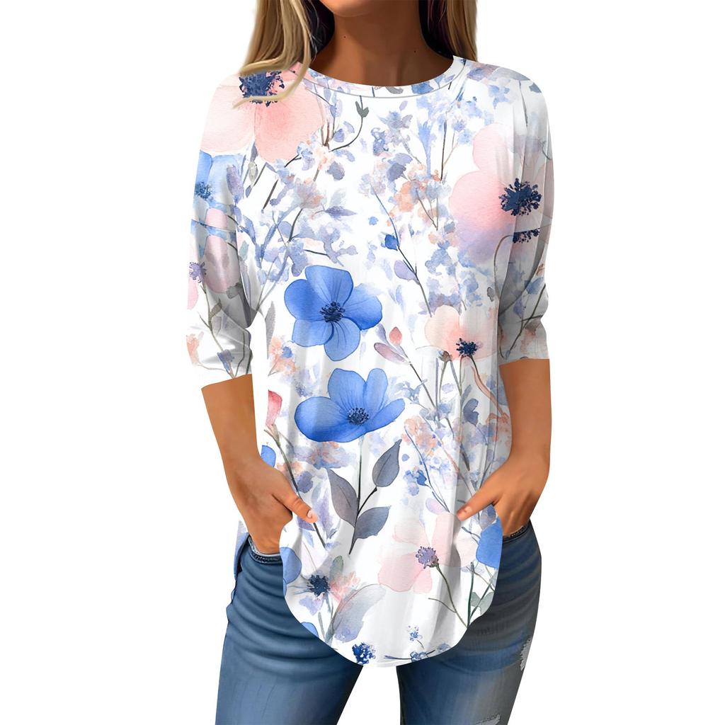 Рубашки с рукавом 3/4 для женщин, милые топы, футболки с рисунком, блузки, повседневные базовые топы больших размеров, пуловеры