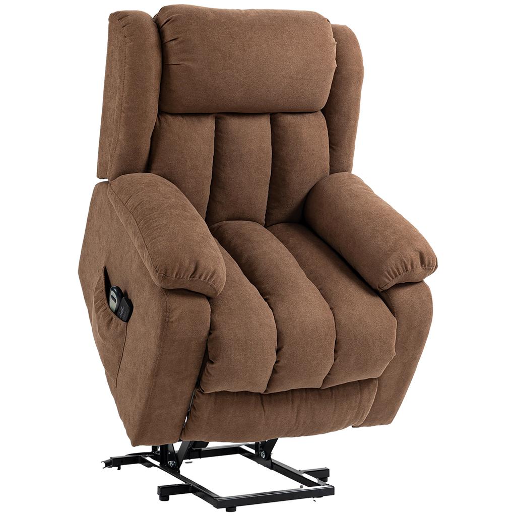 Electric Riser Massaging Reclining Armchair with Remote Control, in Fabric, 91x93x103cm, Brown
