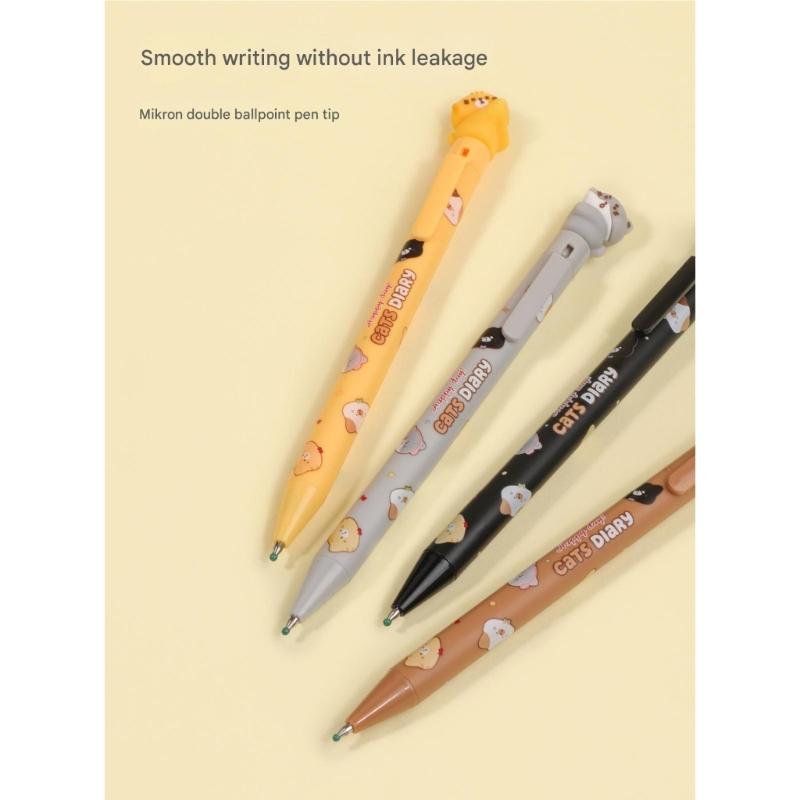 2 шт. Выдвижная ручка с рисунком животных, тонкий стержень 0,5 мм, быстросохнущие чернила, для студентов, для записей, ведения дневника, рисования