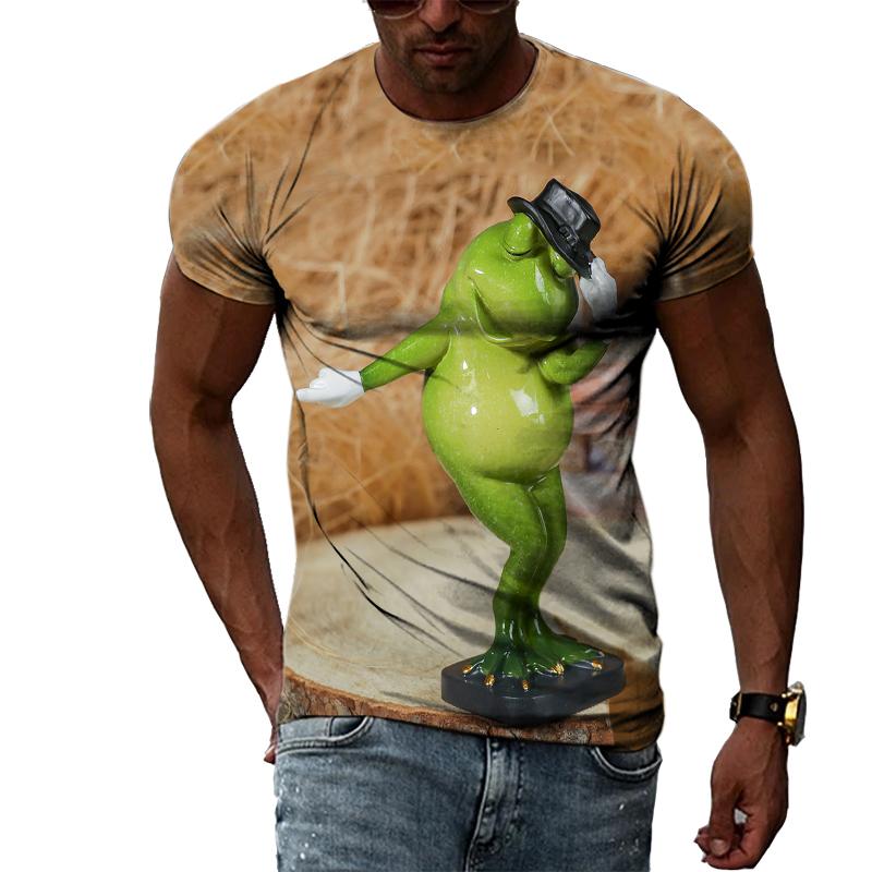 Hip Hop Funny Frog Summer New Men's Personality T-Shirt 3D Printing Creative Trend Short Sleeve Fashion Casual Round Neck Shirt