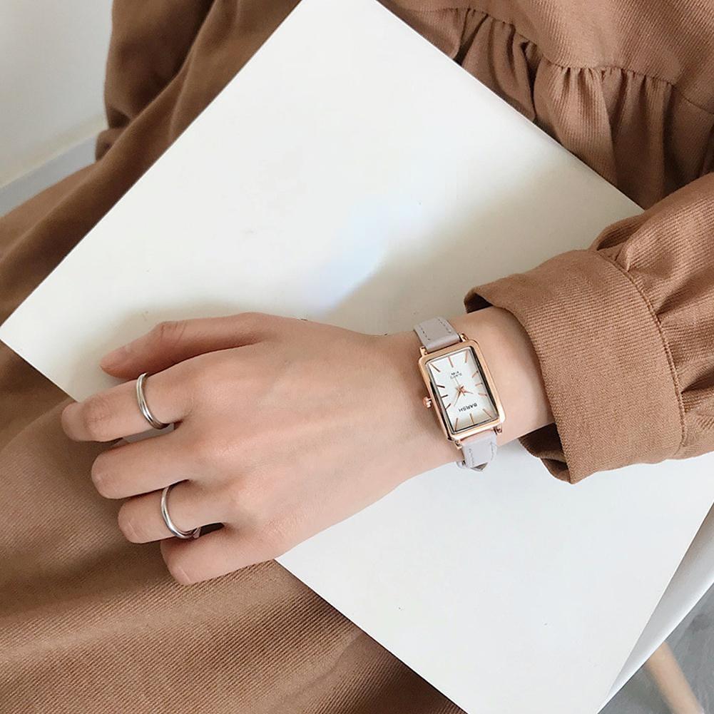 Женские модные ретро простые шикарные кварцевые часы с кожаным ремешком, прямоугольные часы