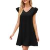 Women's Fashion Solid Colour V-Neck Bubble Sleeve Loose Casual Dresses