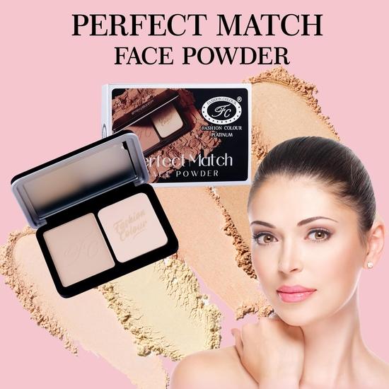 Fashion Colour Platinum Perfect Match Face Powder With Mirror + Powder Puff | Velvety Formula | Matte Finish | For All Skin Types | (FC25, 10g)