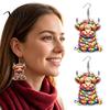 Colorful Christmas Earrings 1 Pair Acrylic Highland Cow for Women, Cute Scottish Cattle Calf Dangle Drop Earrings, Cartoon Farm Animal Jewelry