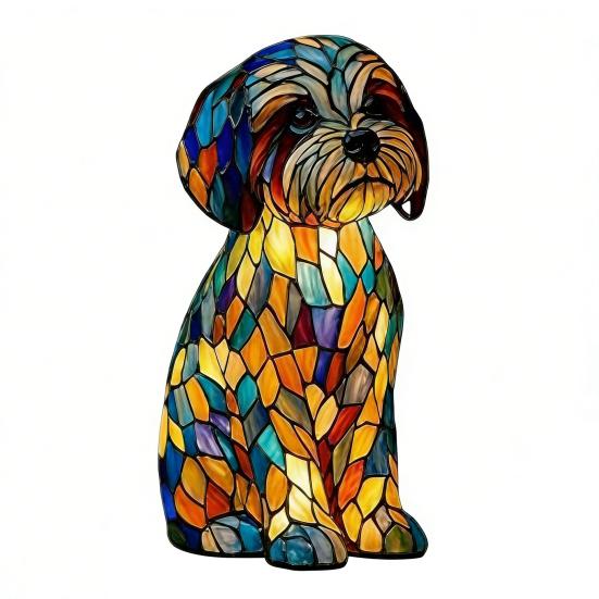 Rainbow Pup Night Light Handmade Vintage Dyed Resin 3D Puppy Lamp USB Powered Soft Warm LED Non-Glaring Decorative Gift for Dog Lovers Bedroom Desk