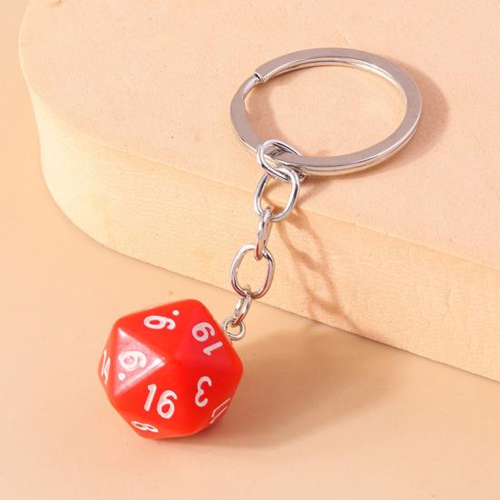 Yousheng Dice Keychain 20 Sides Number Curved Stainless Polished Chain Geometric Car Key Holder Handbag DIY Pendant Key Organizer