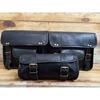 Handmade Black Leather Motorcycle Saddlebag Set: Panniers & Tool Pouch
