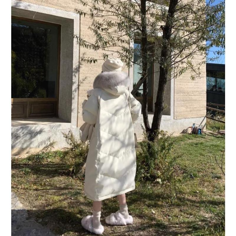 Новая популярная модная корейская версия большого мехового воротника с дизайном Sense Niche Waist зимнее утолщенное хлопковое длинное пальто