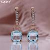 Rose Gold Color Italian Craft Light Blue Artificial Zircon Earrings