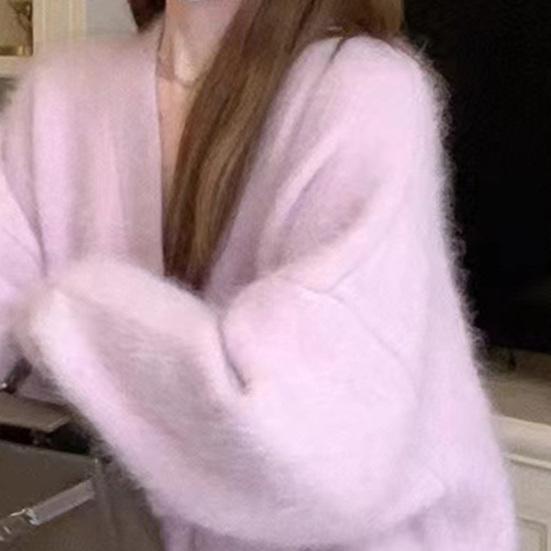 Women's Fuzzy Cardigan V Neck Button Down Oversized Fluffy Coat