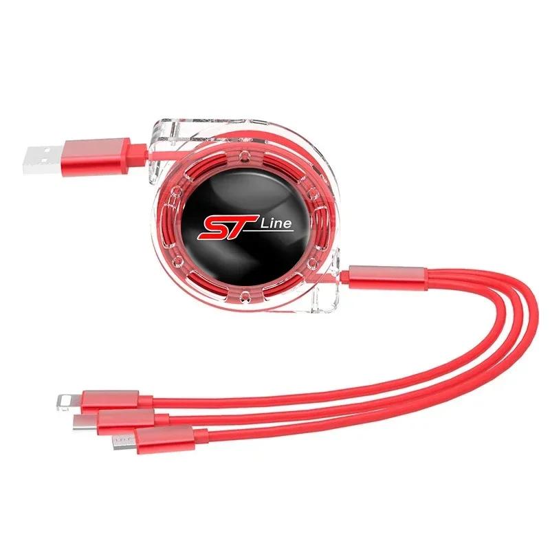 New 2026 Car Sticker Ford New 2025 Hot 3 In 1 Micro USB Type C Charging Cable Multi Charger For Ford ST Line Focus Mustang Fiest