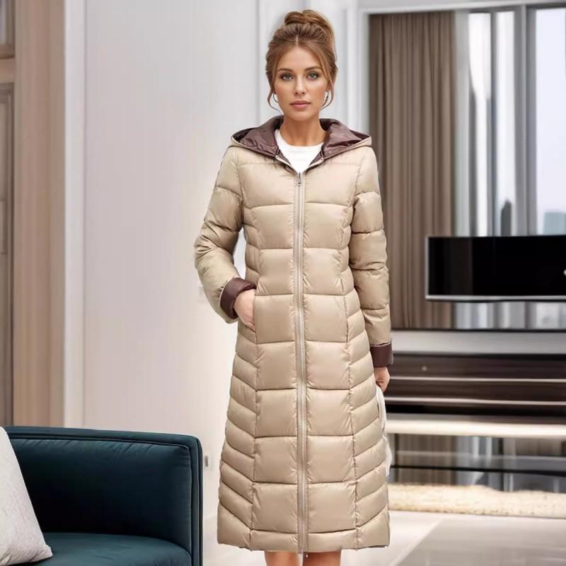 Womens Hooded Reversible Puffer Coat Long Warm Cotton-Padded Jacket Casual Winter Outerwear