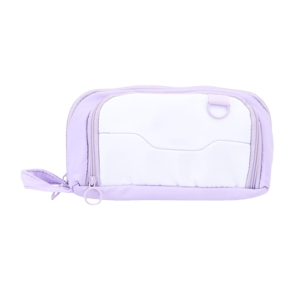 Pen Bag Large Capacity Students Handheld Portable 3 Compartments Travel Storage Organizer Purple