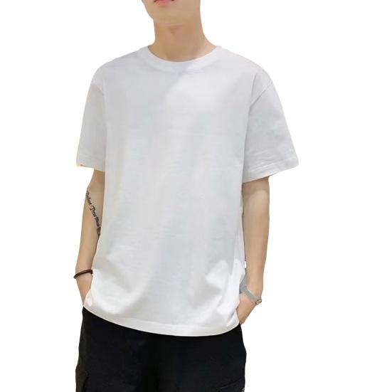 Summer Men T-shirt Round Neck Solid Color Casual Style Half Sleeve Loose Pullover Daily Wear Youthful Teenager Sport Top