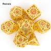 7 Pcs Yellow Red Gear Wheel Metal Dice Hollow Metal Polyhedral Dice Set Suitable for Role-Playing RPG Board Game Card Game