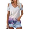 Женская летняя модная повседневная футболка с цветочным принтом, открытыми плечами, V-образным вырезом и короткими рукавами