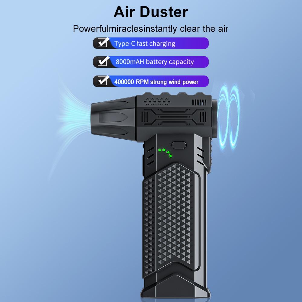 Электрический воздуходув 400000 об/мин Мощный вентилятор Выдув и всасывание 2 в 1 Портативный турбо-вентилятор Выдув снега Чистящий воздуходув Инструмент B002 Зарядка Type-C